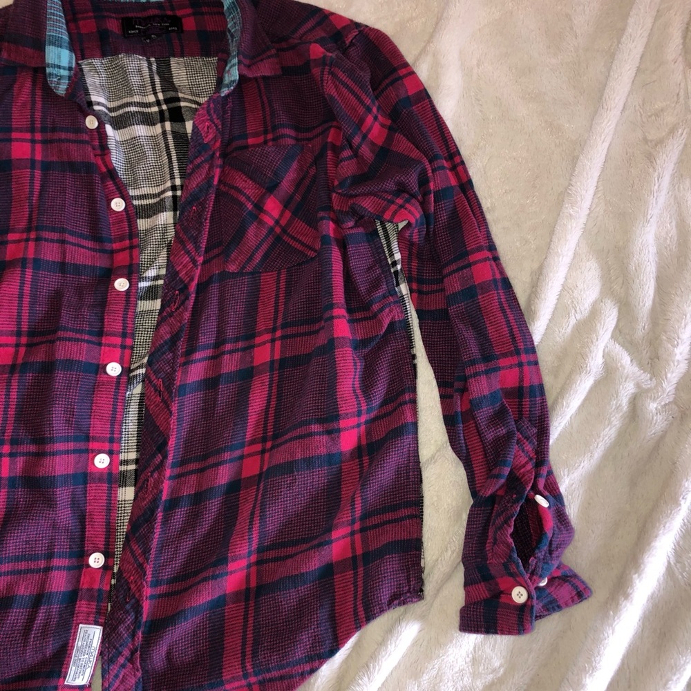 Two Pattern Flannel Button Down Shirt Unisex - image 8